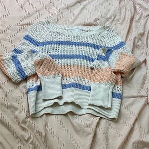 Striped Knit Sweater in Blue, Peach, and Cream